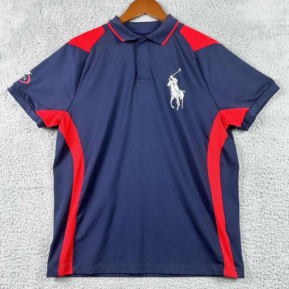 RLX Ralph Lauren Vintage US Open 2006 Big Pony Polo Shirt Mens Medium Blue